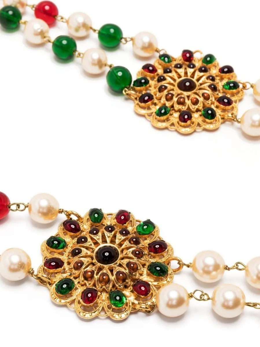 Gripoix Pearl Beaded Floral Necklace