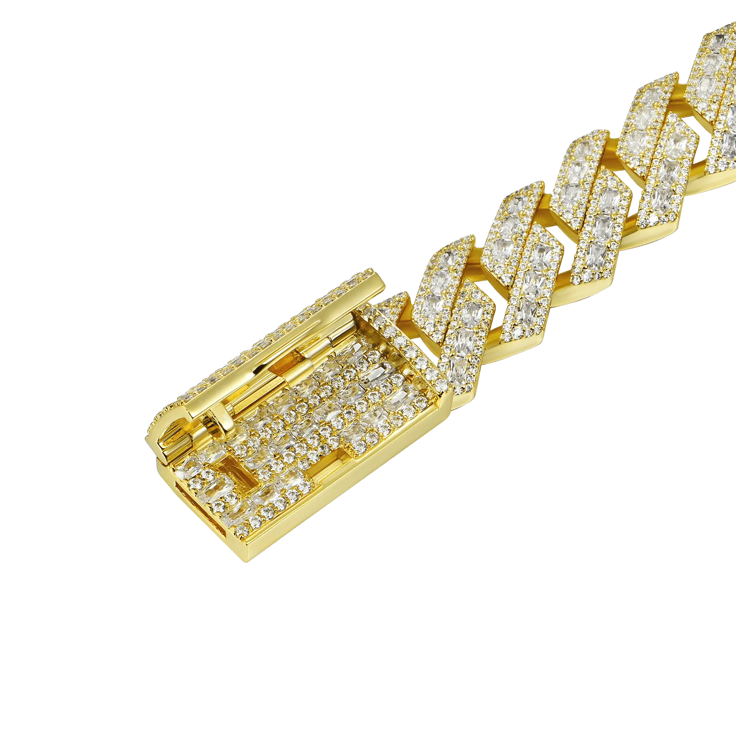 Halo Emerald Cut Prong Cuban Link Bracelet - 15mm