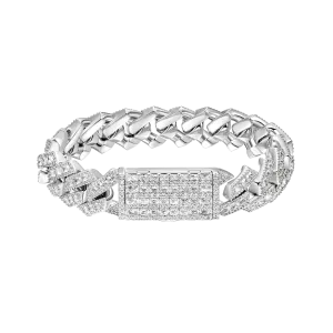 Halo Emerald Cut Prong Cuban Link Bracelet - 15mm