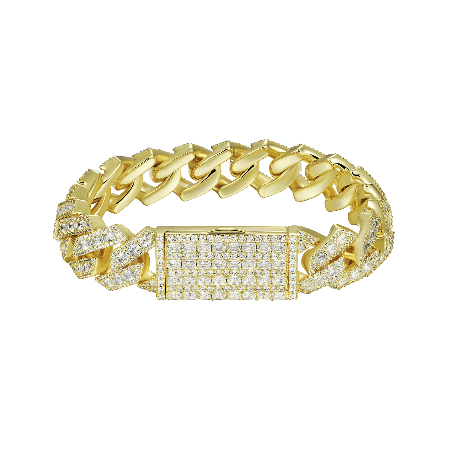 Halo Emerald Cut Prong Cuban Link Bracelet - 15mm