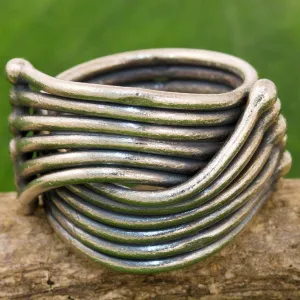 Hand Made Karen Sterling Silver Ring from Thailand - Sterling Hug | NOVICA