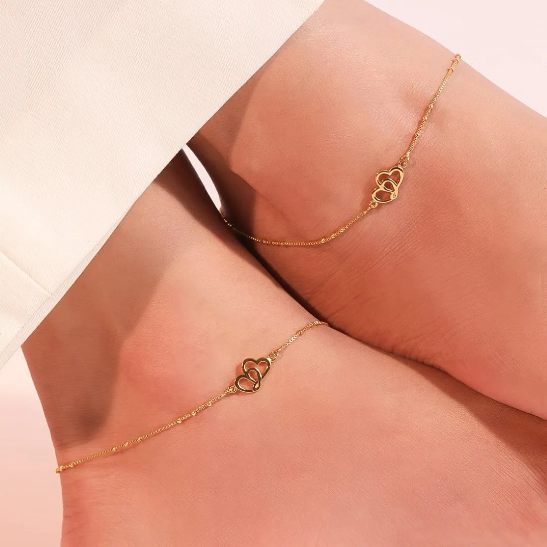 Hearts in Harmony Gold-Plated 925 Sterling Silver Dual Hearts Anklet