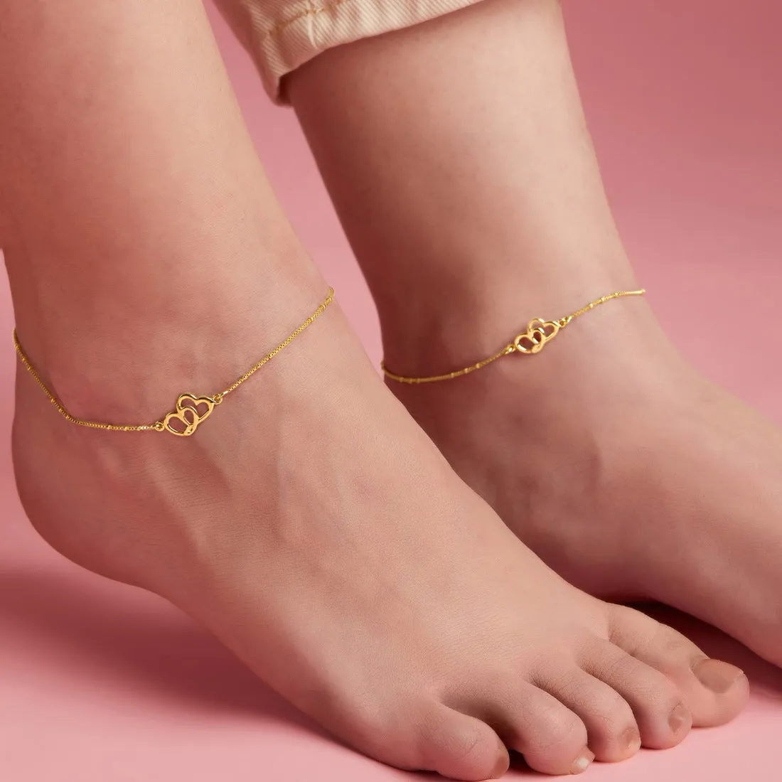 Hearts in Harmony Gold-Plated 925 Sterling Silver Dual Hearts Anklet