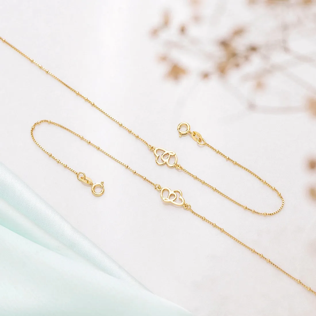Hearts in Harmony Gold-Plated 925 Sterling Silver Dual Hearts Anklet