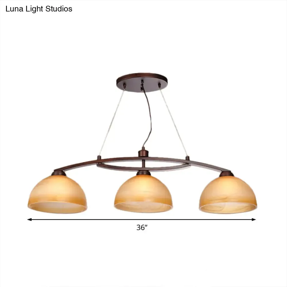 Industrial Style 3-Bulb Amber Glass Pendant Island Lamp in Oil Rubbed Bronze Finish for Indoor Use