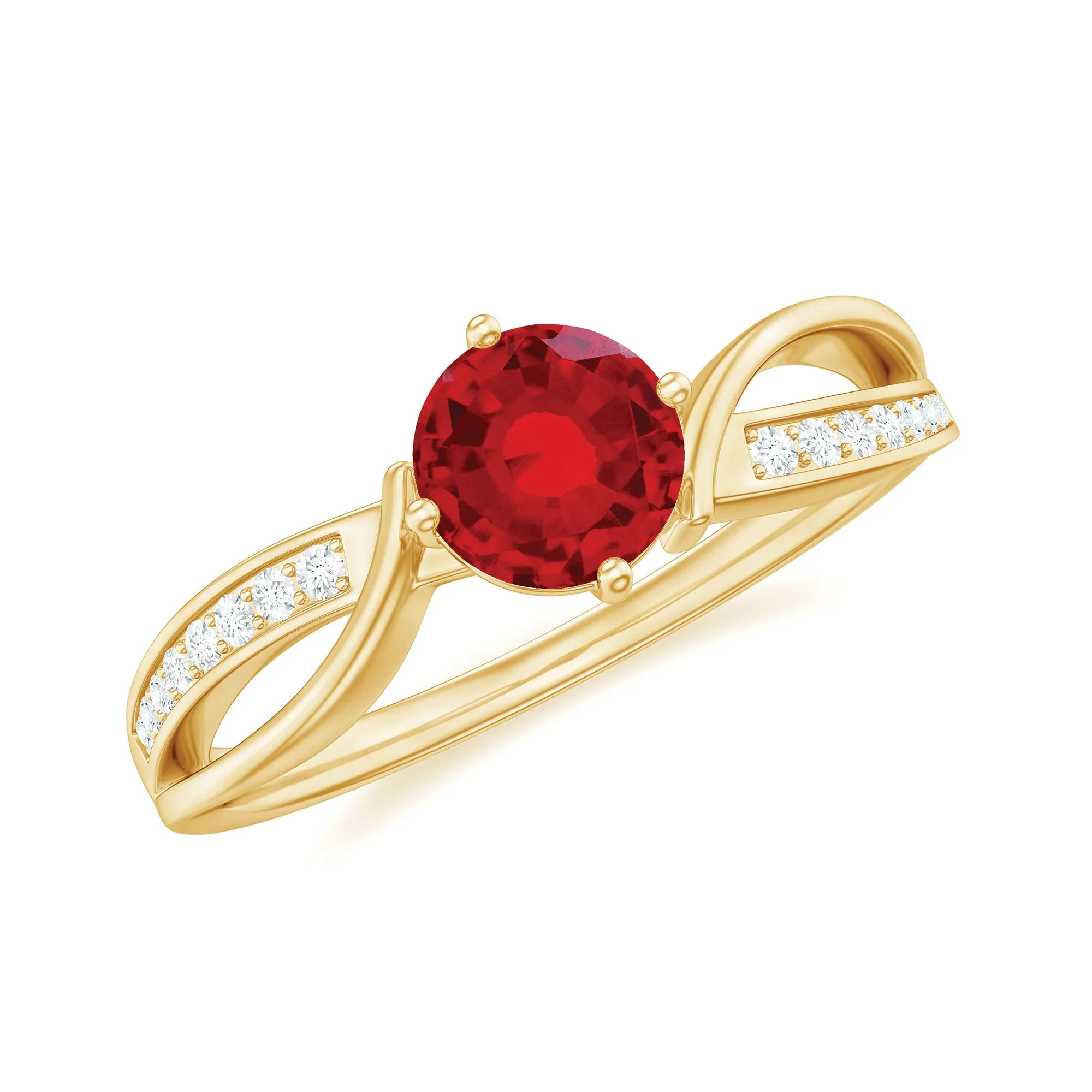 Infinity Shank Created Ruby Solitaire Engagement Ring with Diamond