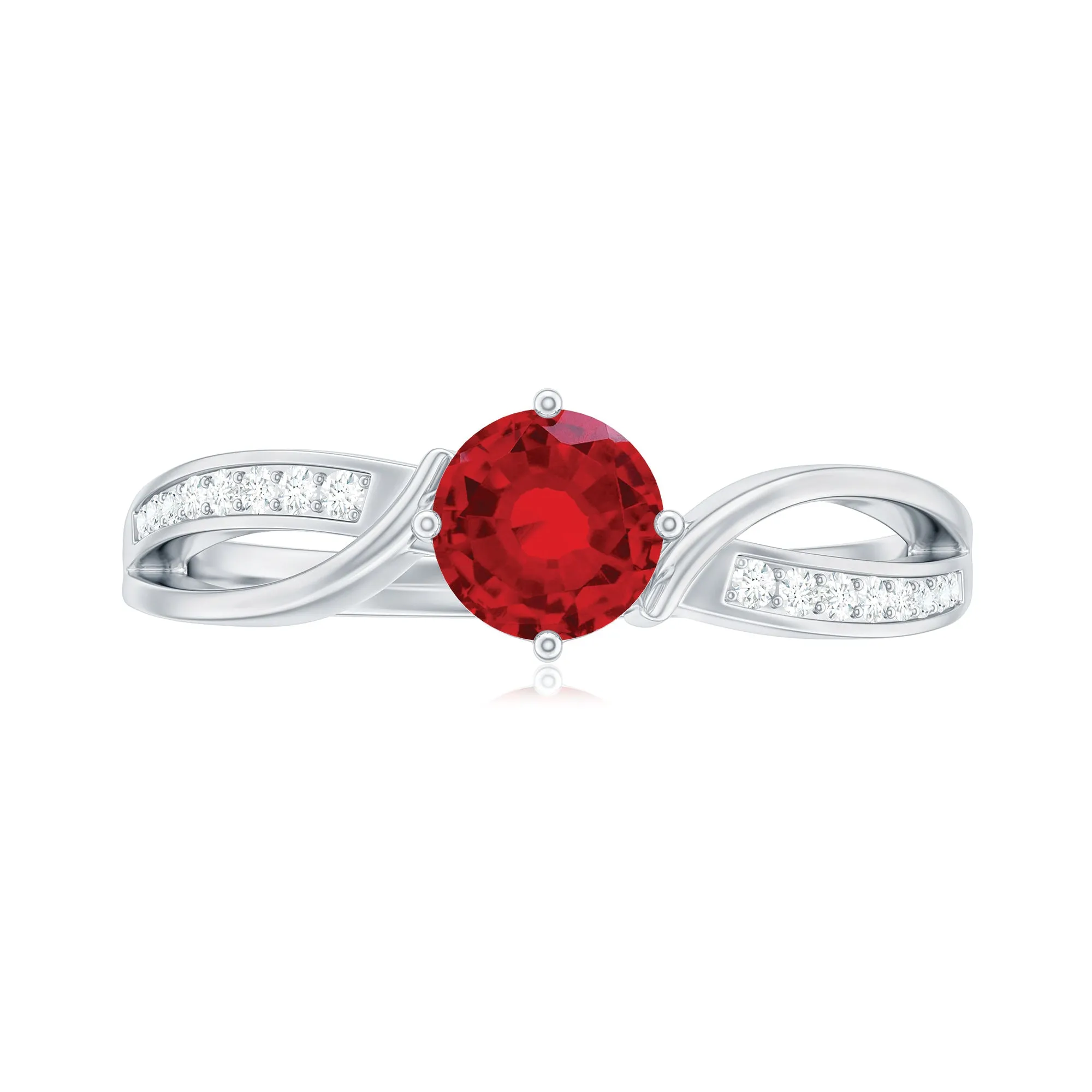 Infinity Shank Created Ruby Solitaire Engagement Ring with Diamond