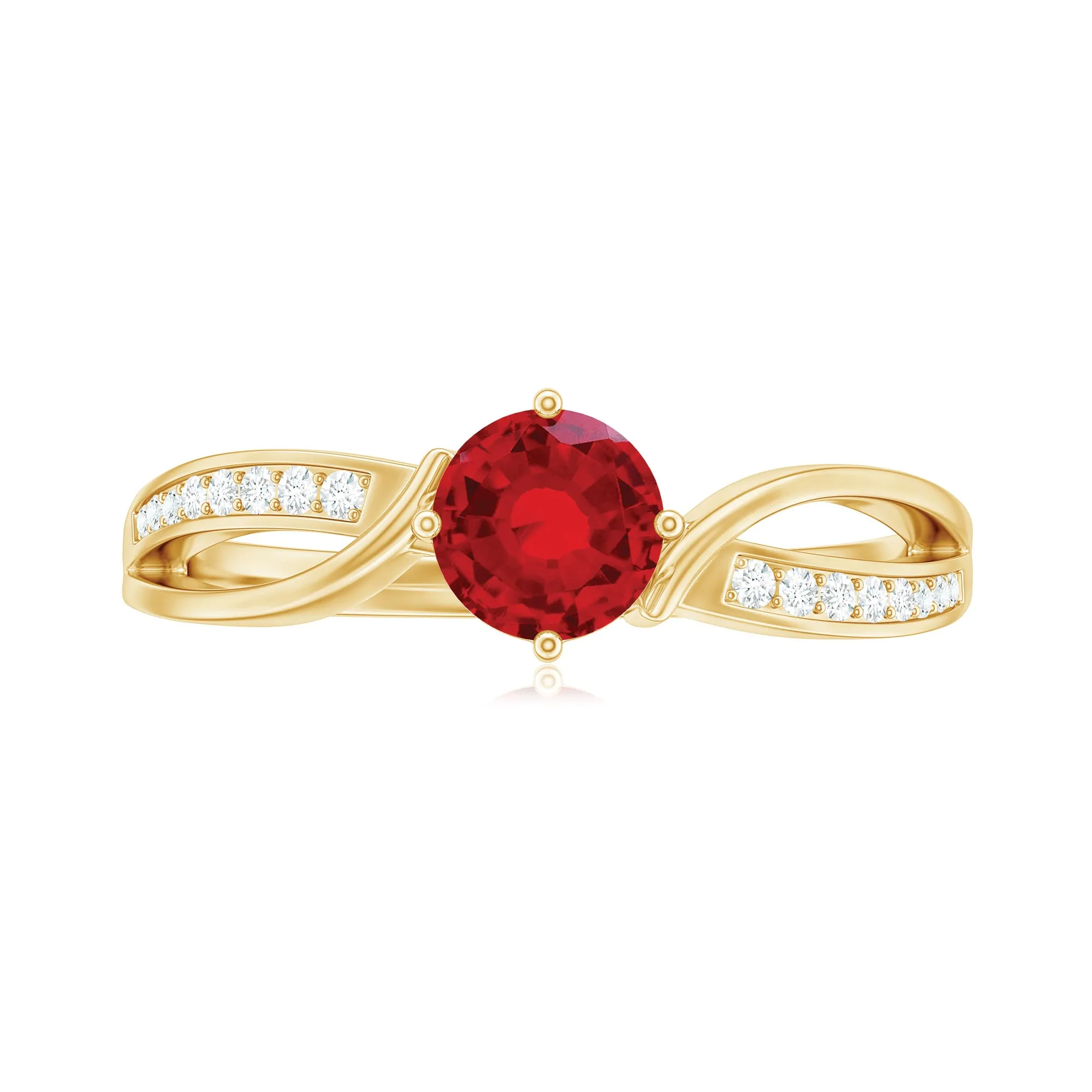 Infinity Shank Created Ruby Solitaire Engagement Ring with Diamond