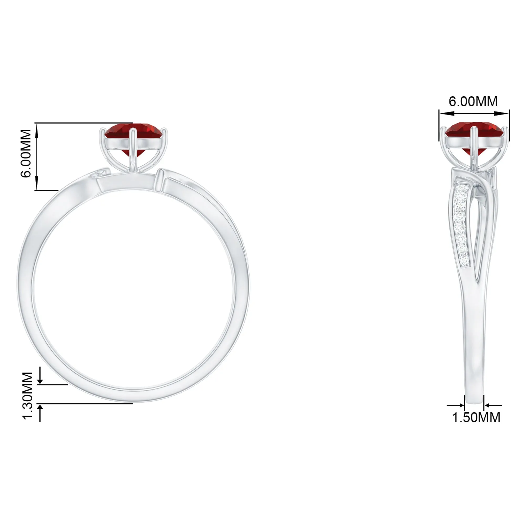 Infinity Shank Created Ruby Solitaire Engagement Ring with Diamond