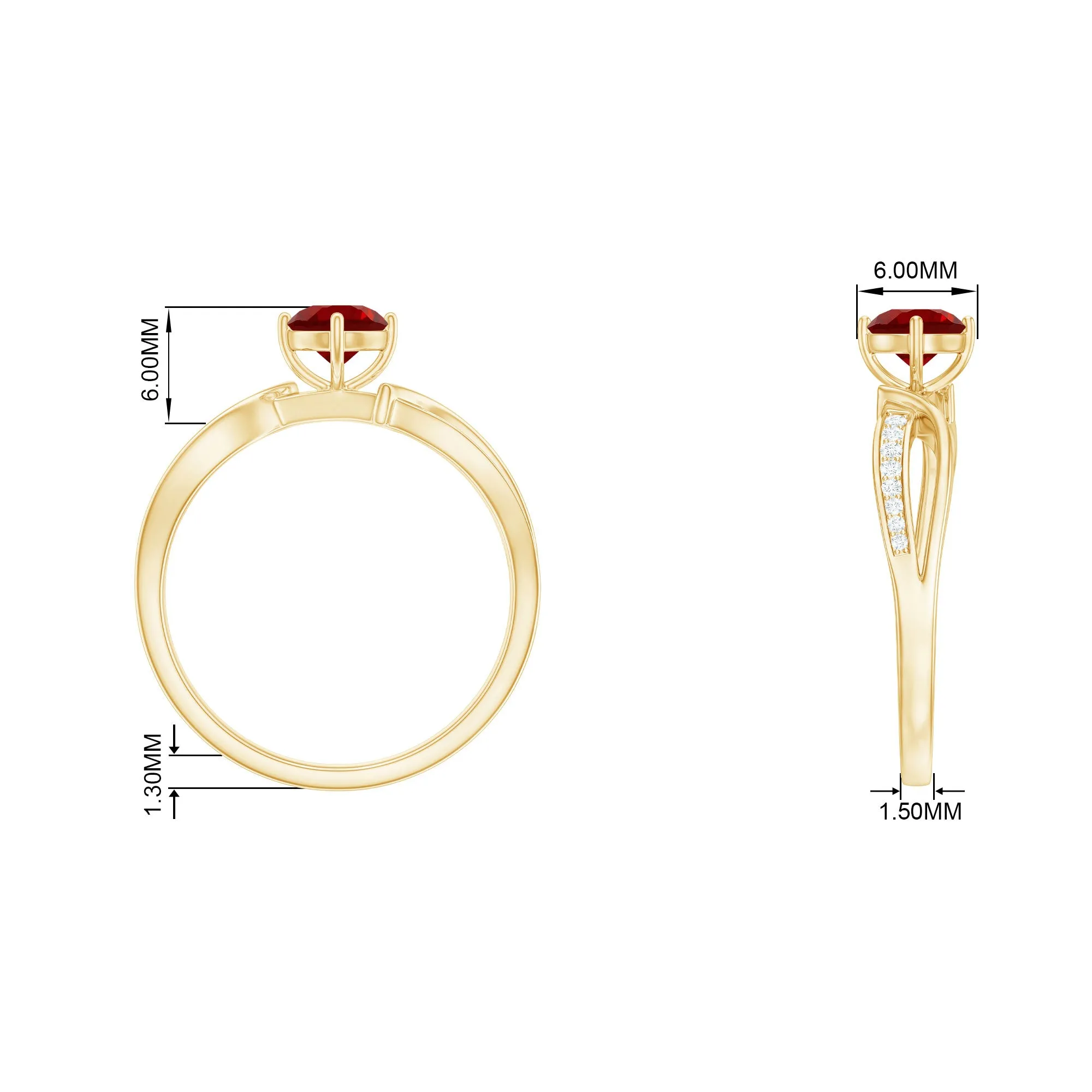 Infinity Shank Created Ruby Solitaire Engagement Ring with Diamond