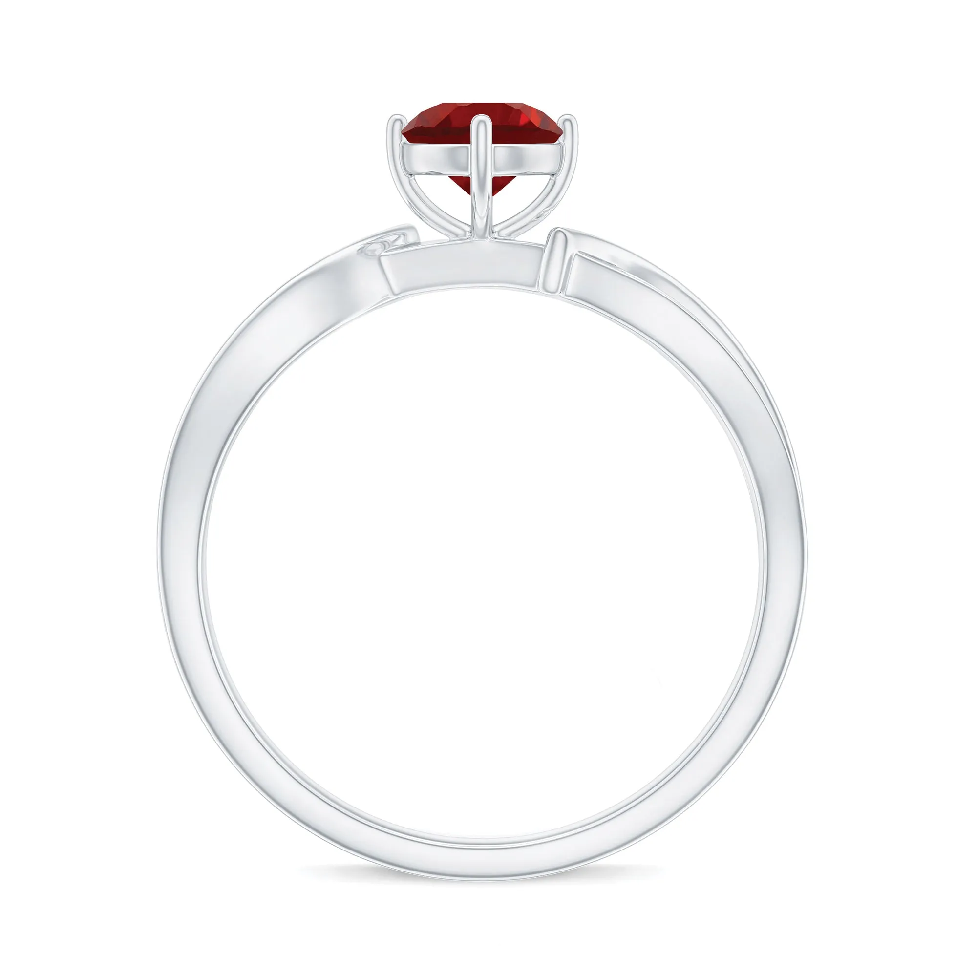 Infinity Shank Created Ruby Solitaire Engagement Ring with Diamond