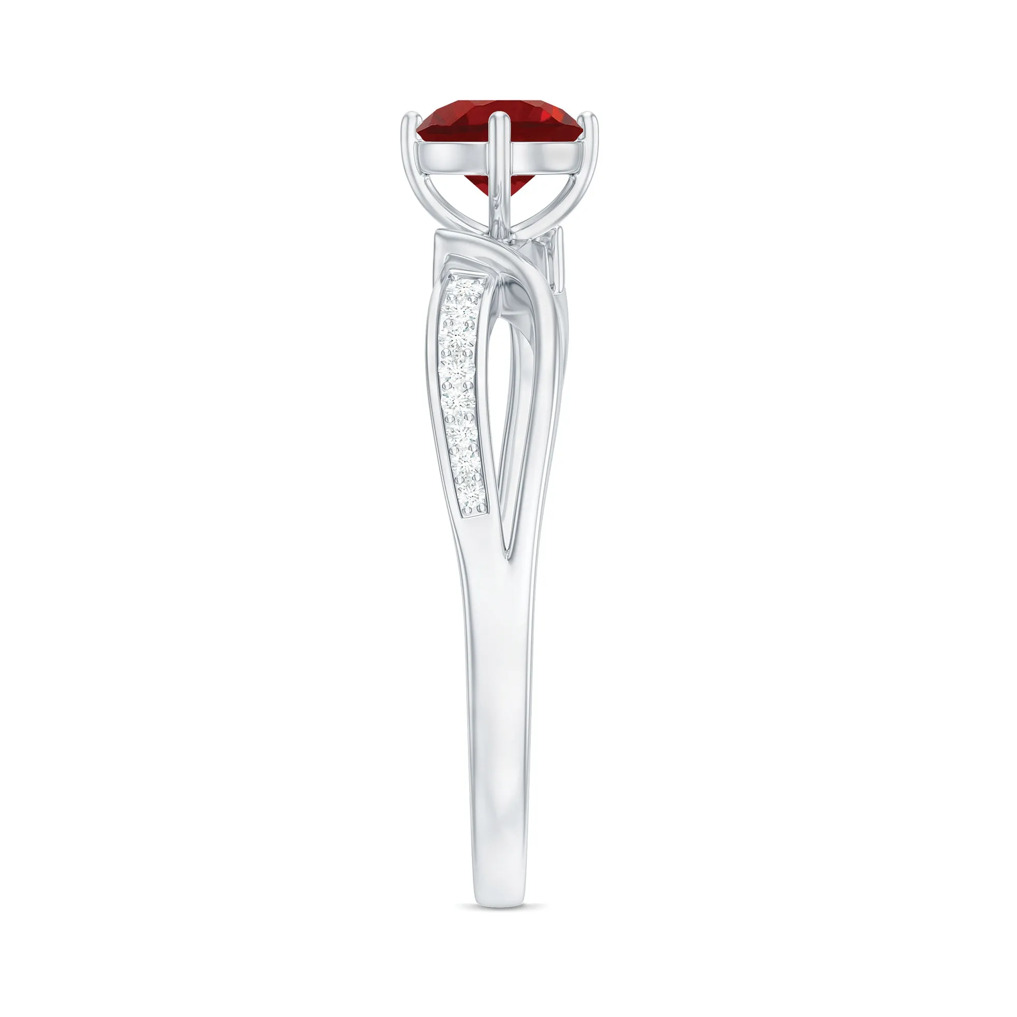 Infinity Shank Created Ruby Solitaire Engagement Ring with Diamond