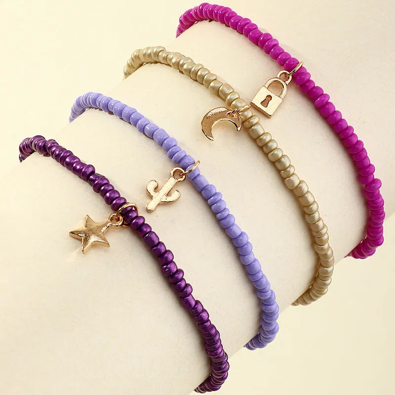 Jewelry Personality Creative Trend Rice Bead Anklet Lock Pendant Hand-woven