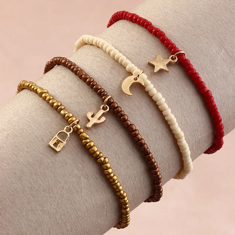 Jewelry Personality Creative Trend Rice Bead Anklet Lock Pendant Hand-woven