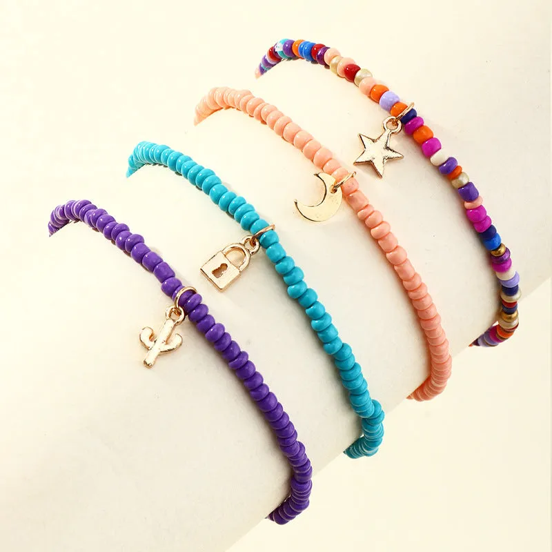 Jewelry Personality Creative Trend Rice Bead Anklet Lock Pendant Hand-woven