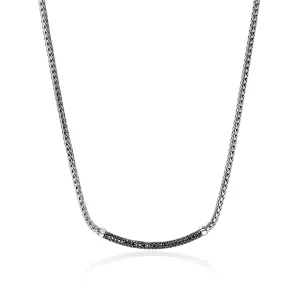 JOHN HARDY ESSENTIAL STERLING SILVER PAVE BLACK SAPPHIRE BAR NECKLACE