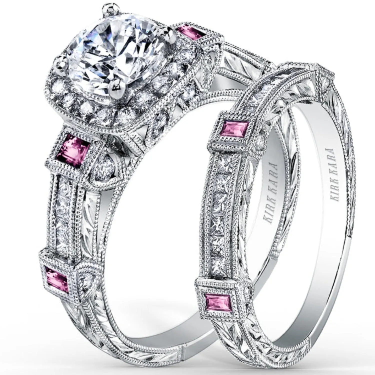 Kirk Kara "Carmella" Pink Sapphire & Diamond Wedding Band
