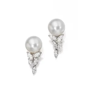 La Feuille South Sea Pearl and Diamond Earrings