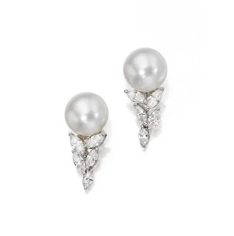 La Feuille South Sea Pearl and Diamond Earrings