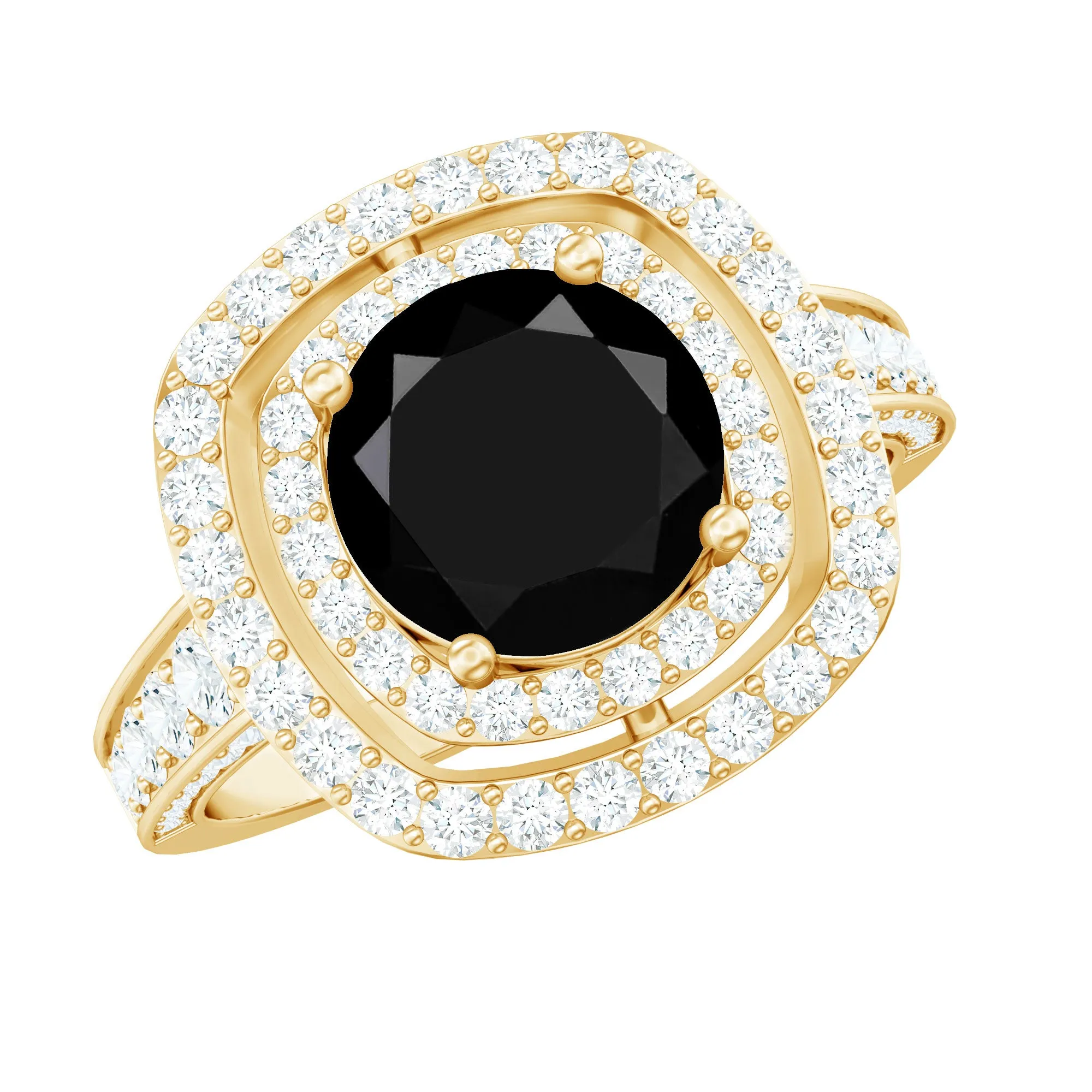 Lab Grown Black Diamond Double Halo Engagement Ring With Moissanite