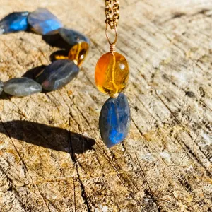 Labradorite & Citrine Pendant on 14k Gold Filled Solo Chain