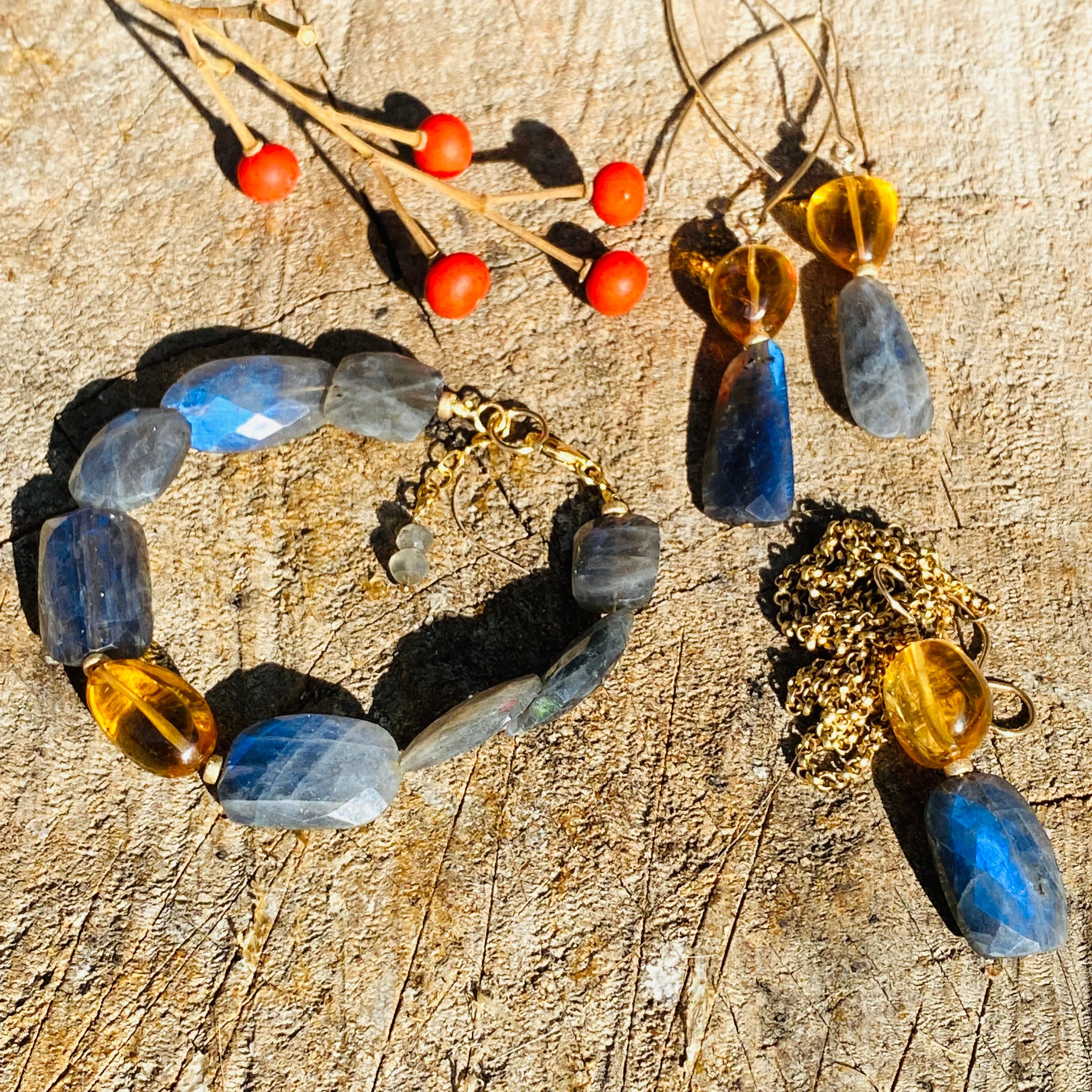 Labradorite & Citrine Pendant on 14k Gold Filled Solo Chain