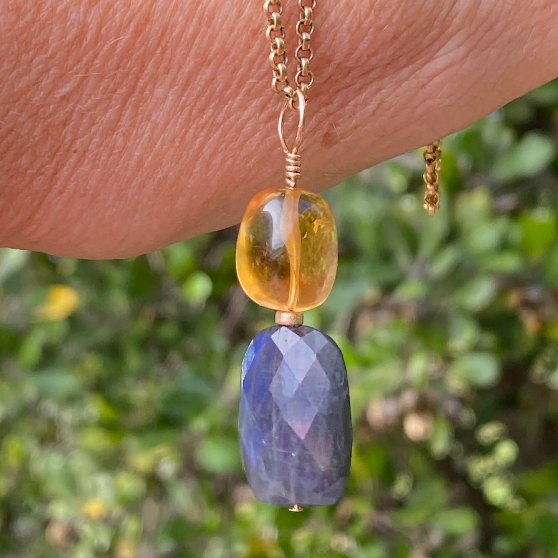 Labradorite & Citrine Pendant on 14k Gold Filled Solo Chain