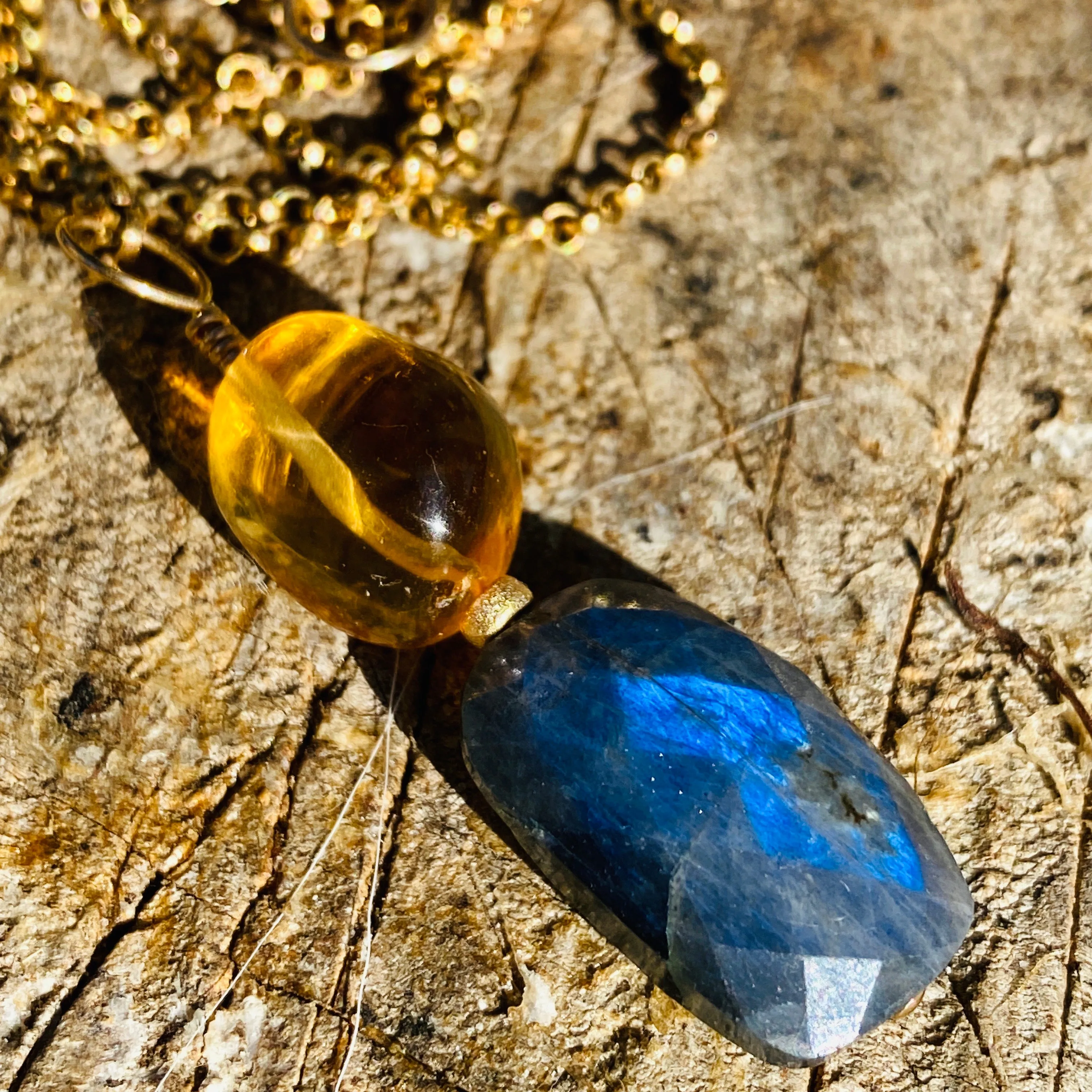 Labradorite & Citrine Pendant on 14k Gold Filled Solo Chain
