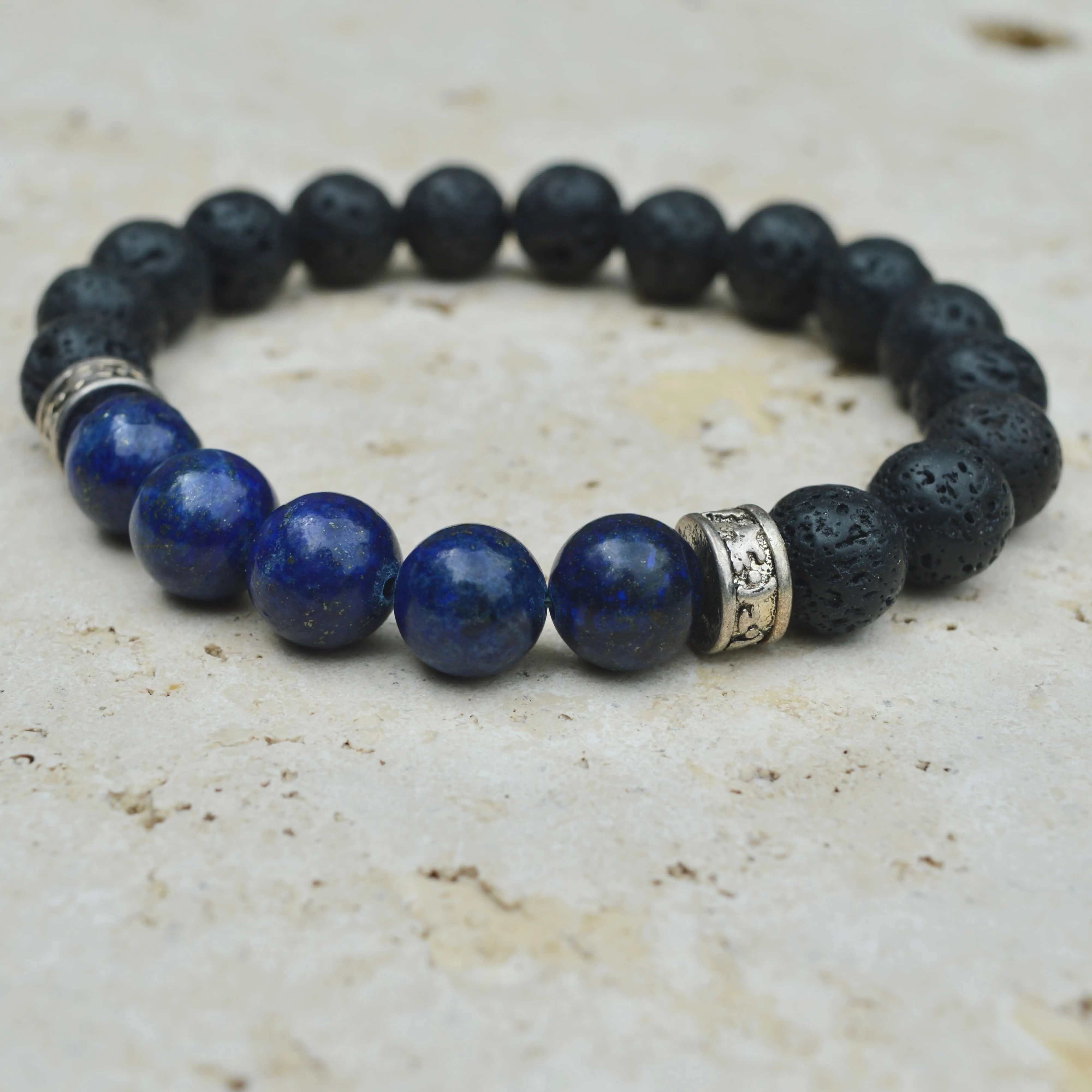LAPIS LAUZULI & LAVA STONE BEADED BRACELET - PANCA COLLECTION