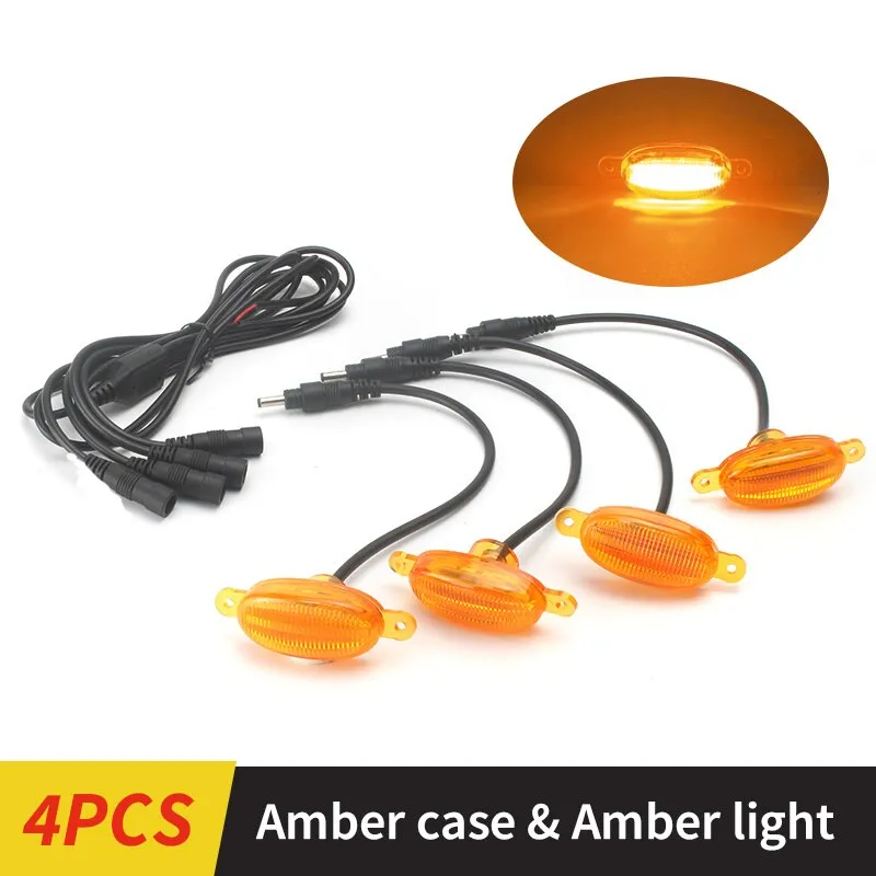 LED Front Grille Marker Lights w/Projector Lens Assembly Compatible with Cars, Pickups, Trucks, SUV, Trailer, 3000K Amber
