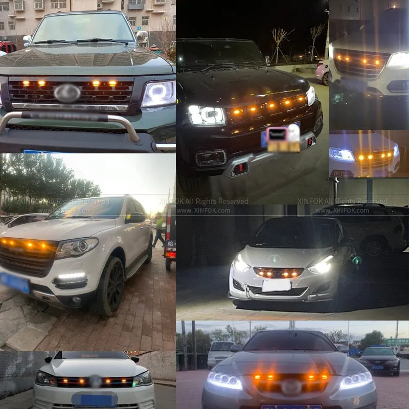 LED Front Grille Marker Lights w/Projector Lens Assembly Compatible with Cars, Pickups, Trucks, SUV, Trailer, 3000K Amber