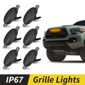 LED Front Grille Marker Lights w/Projector Lens Assembly Compatible with Cars, Pickups, Trucks, SUV, Trailer, 3000K Amber