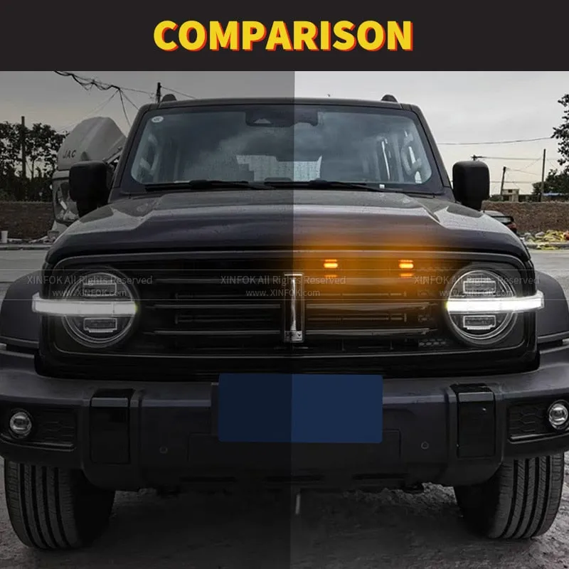 LED Front Grille Marker Lights w/Projector Lens Assembly Compatible with Cars, Pickups, Trucks, SUV, Trailer, 3000K Amber