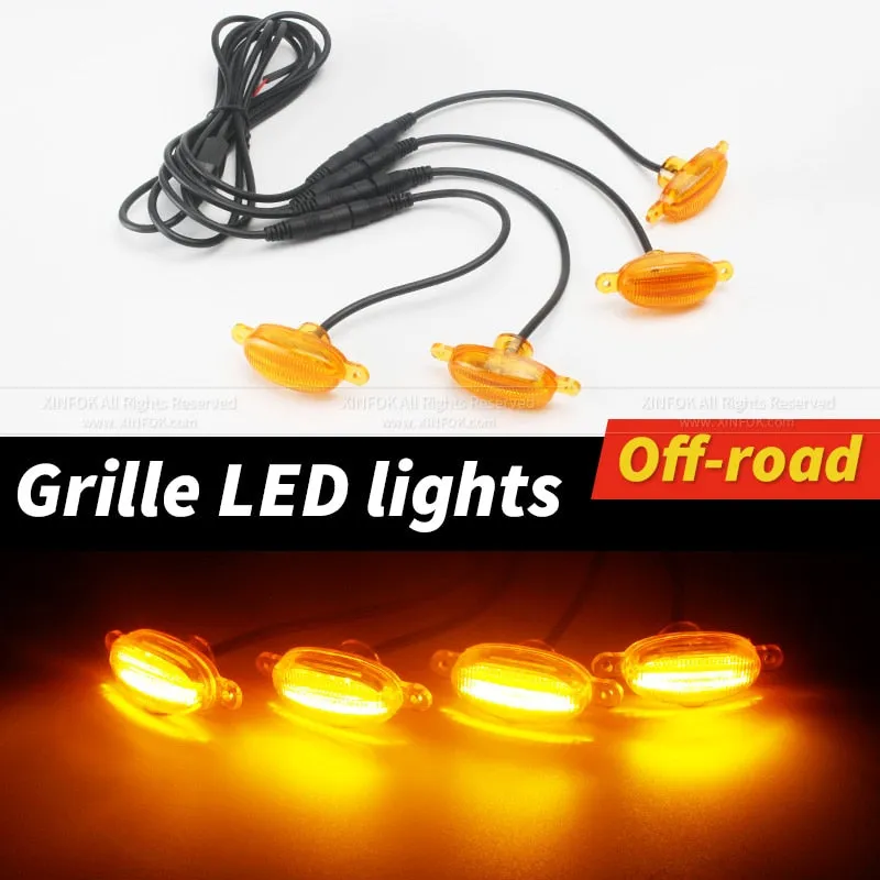 LED Front Grille Marker Lights w/Projector Lens Assembly Compatible with Cars, Pickups, Trucks, SUV, Trailer, 3000K Amber