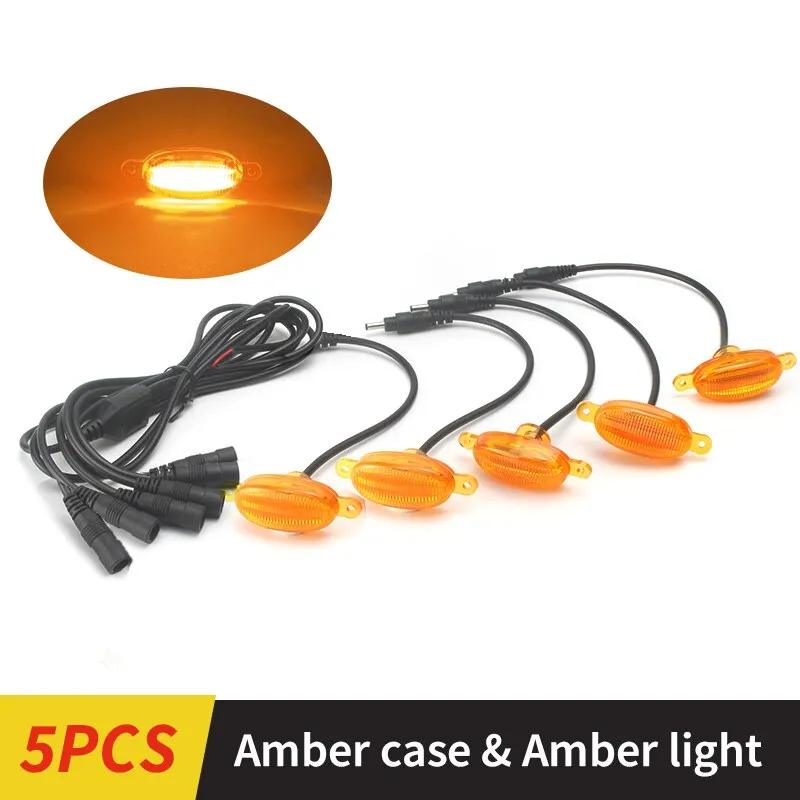 LED Front Grille Marker Lights w/Projector Lens Assembly Compatible with Cars, Pickups, Trucks, SUV, Trailer, 3000K Amber