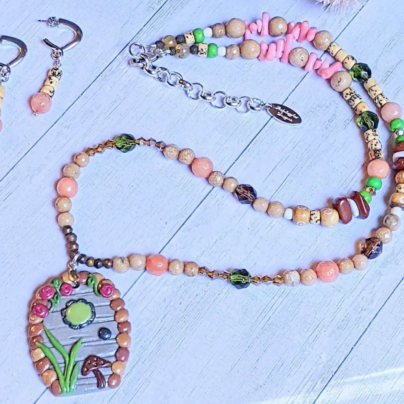 Magical Fairy/Gnome/Hobbit Door Beaded Necklace / Earring Set, 22 inch