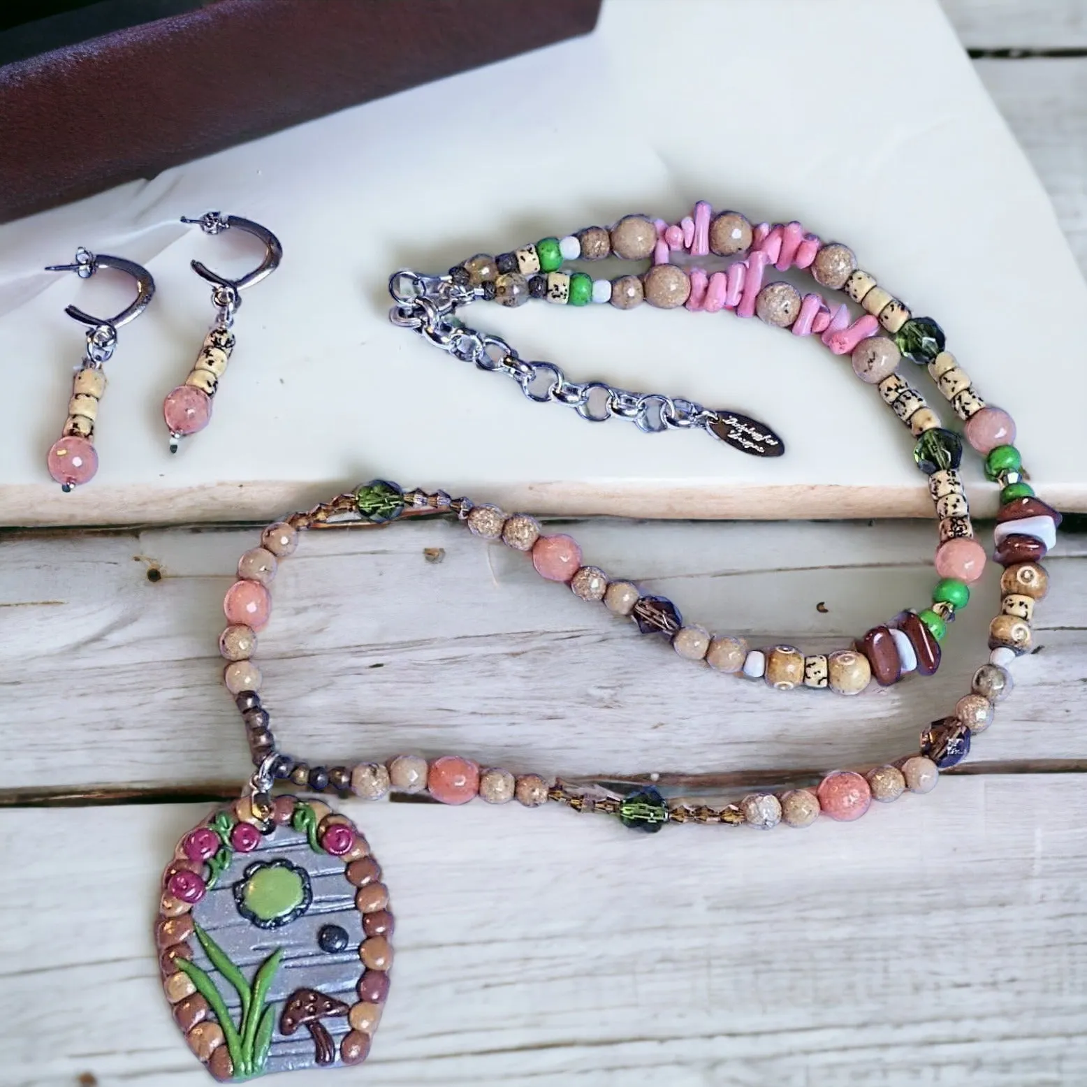 Magical Fairy/Gnome/Hobbit Door Beaded Necklace / Earring Set, 22 inch