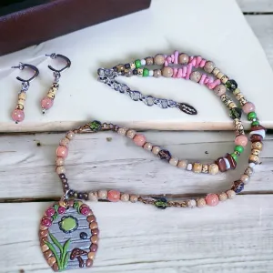 Magical Fairy/Gnome/Hobbit Door Beaded Necklace / Earring Set, 22 inch