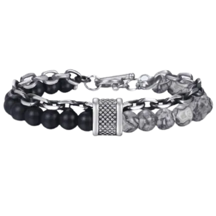 Men's Double Chain Link Stone Bracelet