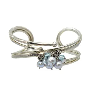 Michael Dawkins Sterling Silver Pearl & Blue Topaz Openwork Cuff Bracelet
