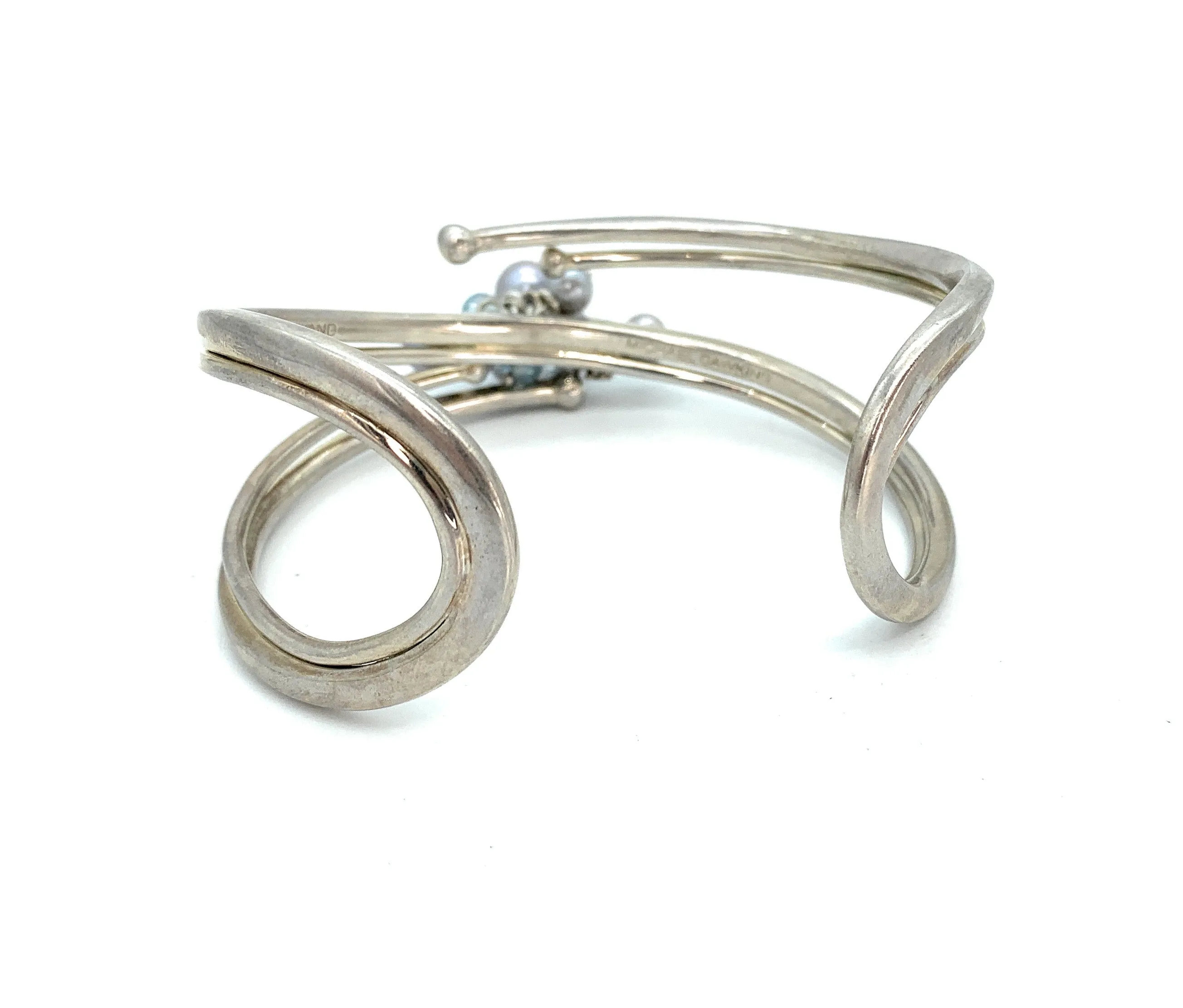 Michael Dawkins Sterling Silver Pearl & Blue Topaz Openwork Cuff Bracelet