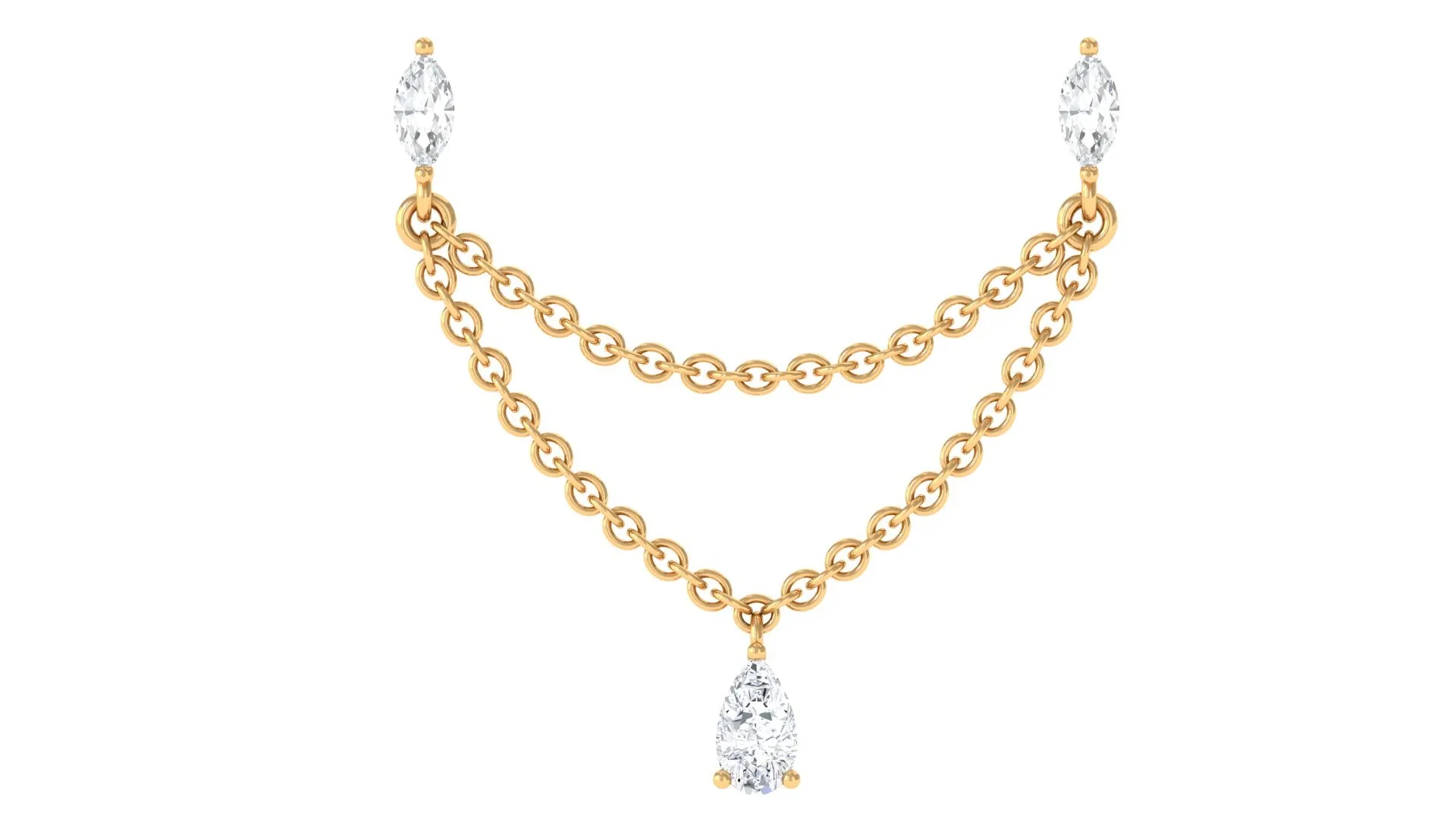 Moissanite Double Chain Earring for Helix Piercing
