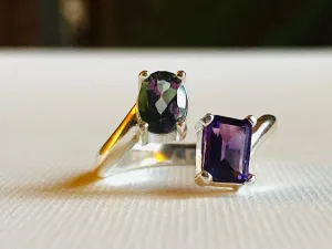 Mystic Topaz/ Amethyst Bypass Ring/ Size 8 Gemstone Ring /November Birthstone/ February Birthstone