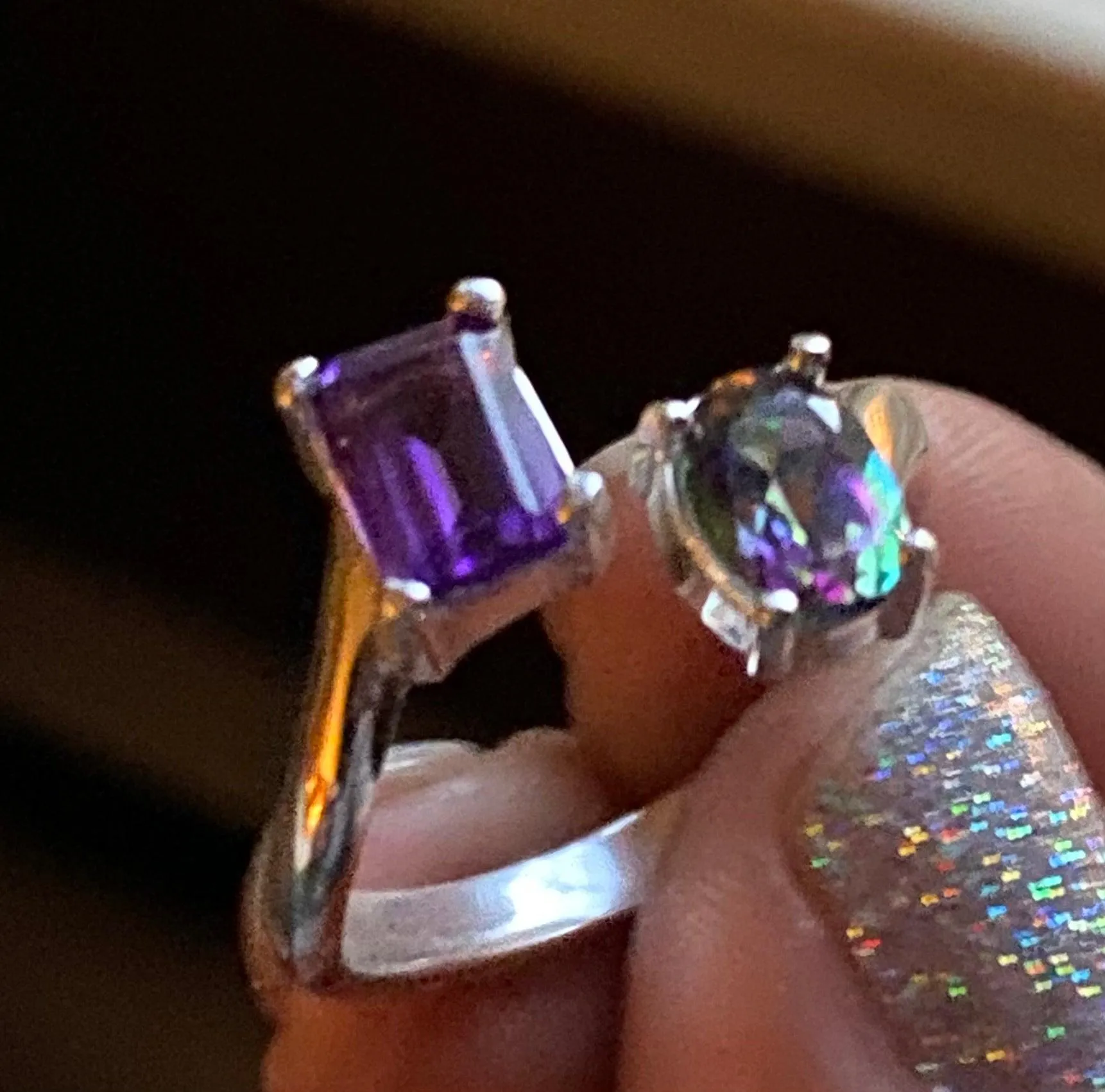 Mystic Topaz/ Amethyst Bypass Ring/ Size 8 Gemstone Ring /November Birthstone/ February Birthstone