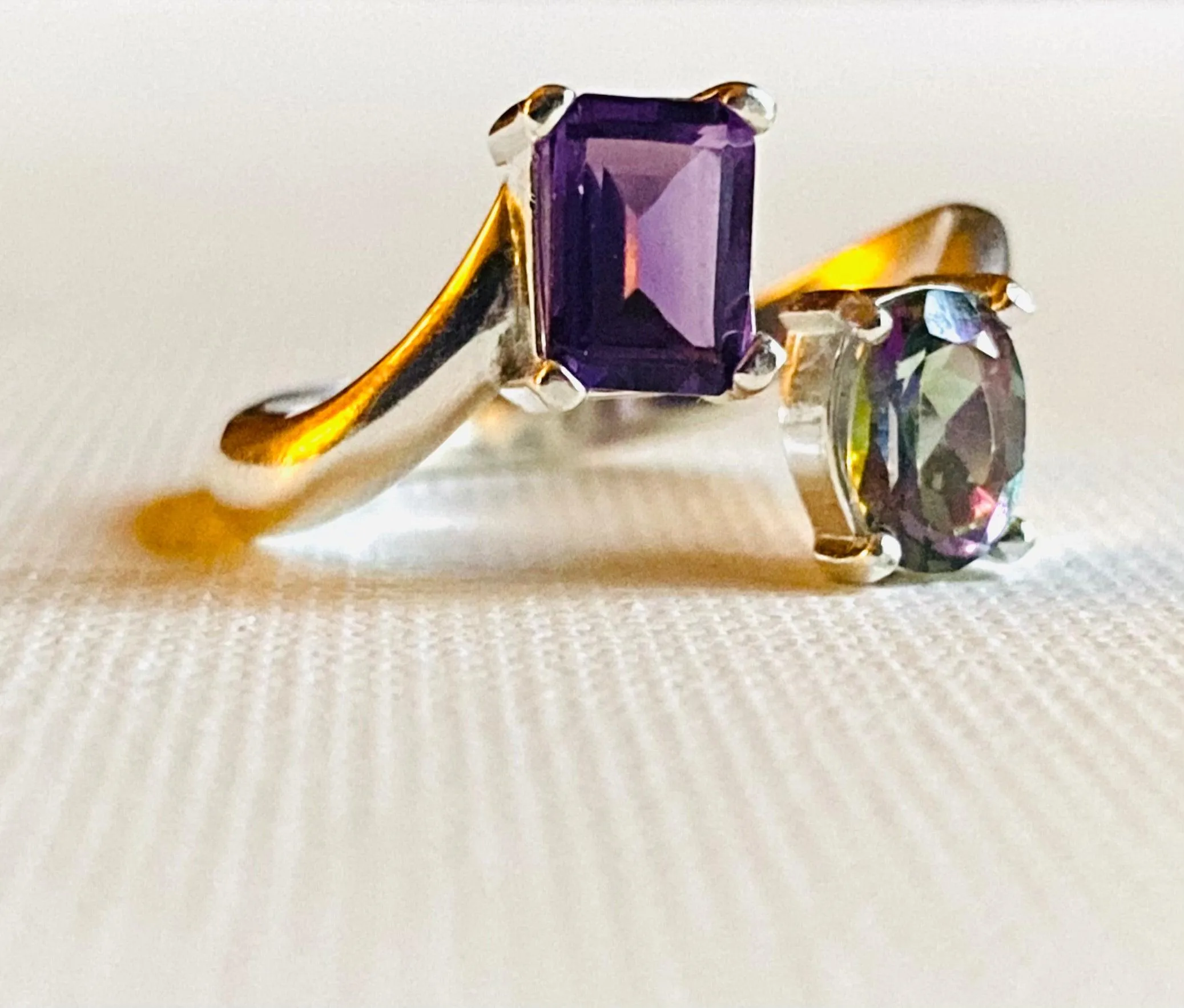 Mystic Topaz/ Amethyst Bypass Ring/ Size 8 Gemstone Ring /November Birthstone/ February Birthstone
