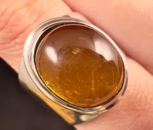 Natural AMBER Ring - SIZE 6.75- Genuine Sterling Silver Ring with a Polished AMBER Center Stone, 53782