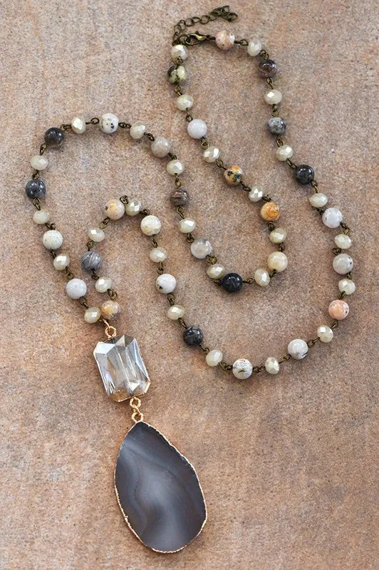 NATURAL STONE PENDANT NECKLACE (AGATE)