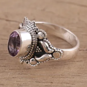 Oval Amethyst and Sterling Silver Cocktail Ring from India - Ethereal Tendrils | NOVICA