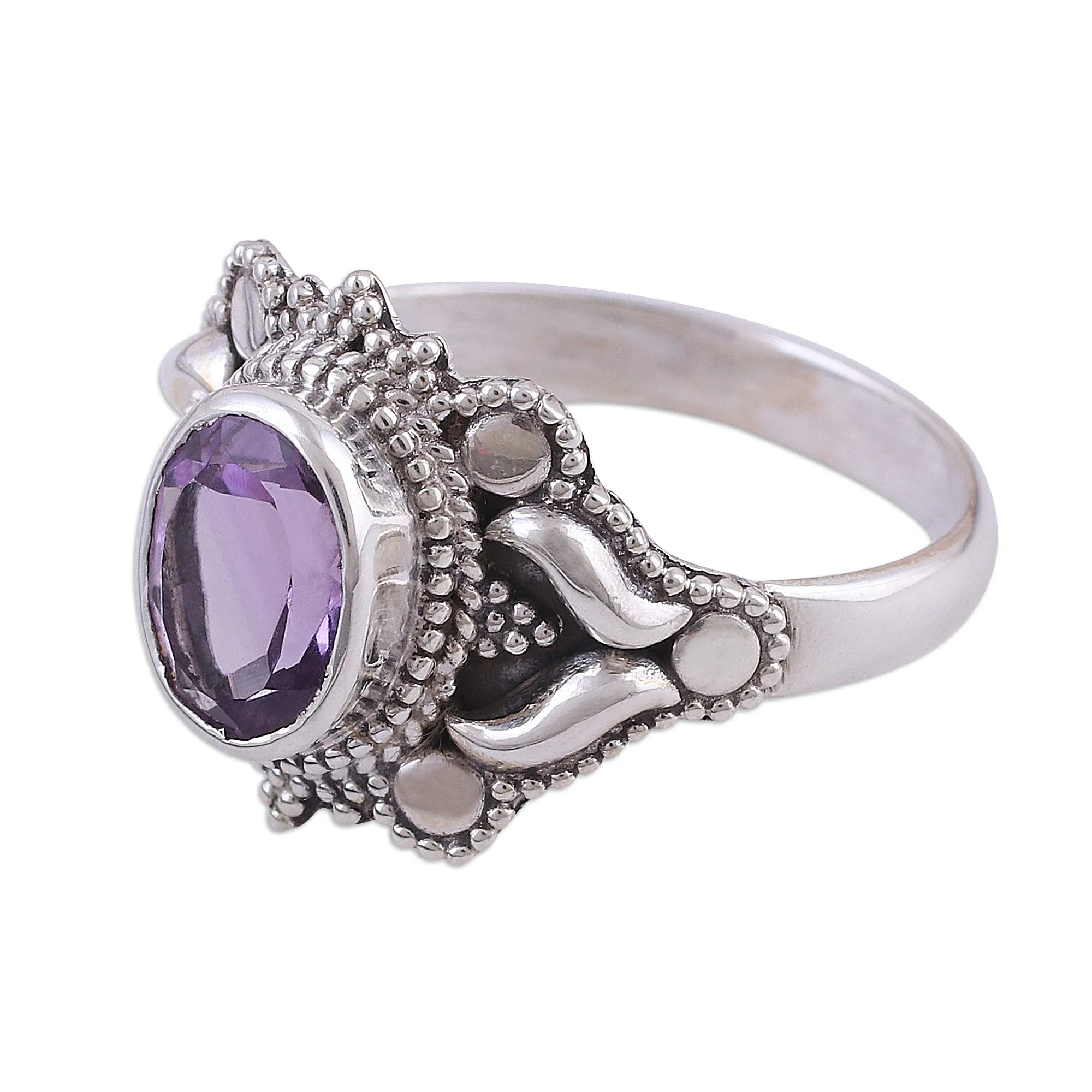 Oval Amethyst and Sterling Silver Cocktail Ring from India - Ethereal Tendrils | NOVICA