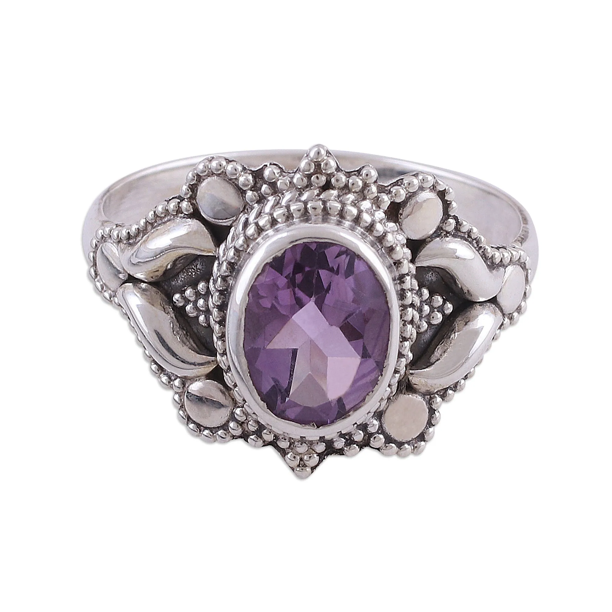 Oval Amethyst and Sterling Silver Cocktail Ring from India - Ethereal Tendrils | NOVICA